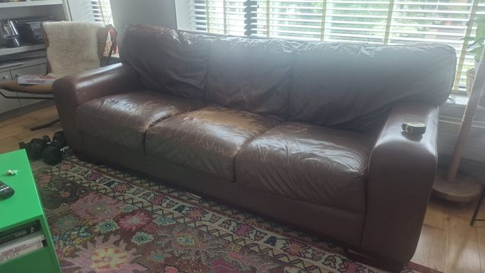 Brown leather sofa suite