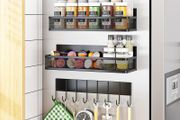Magnetic Spice Rack for Refrigerator, 3 Pack Magnetic Shelf, Moveable Magnet Fridge Organizer with 8-Hook Rack, Seasoning Organizer for Kitchen Organization and Storage (3 Pack)