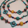 Vintage Tribal Necklace Lapis, Coral, Amber Beads & Howlite Clover Charms Image 10