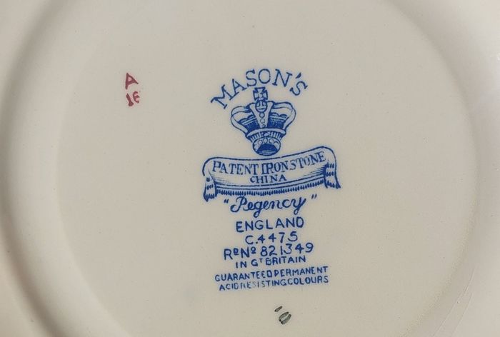 Beautiful Masons Patent Ironstone Set of Six Bread and Butter Plates in the Regency Pattern, Circa 1940 to 1950