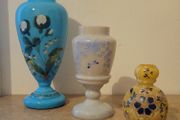 Antique collection of graduated handpainted opaline vases