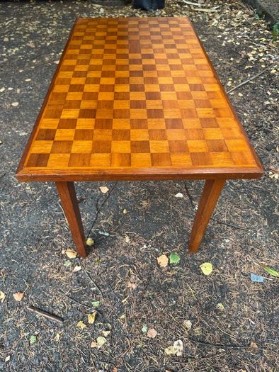 Mid-Century Teak Parquet/Checkerboard Coffee Table ((970s) 84cm