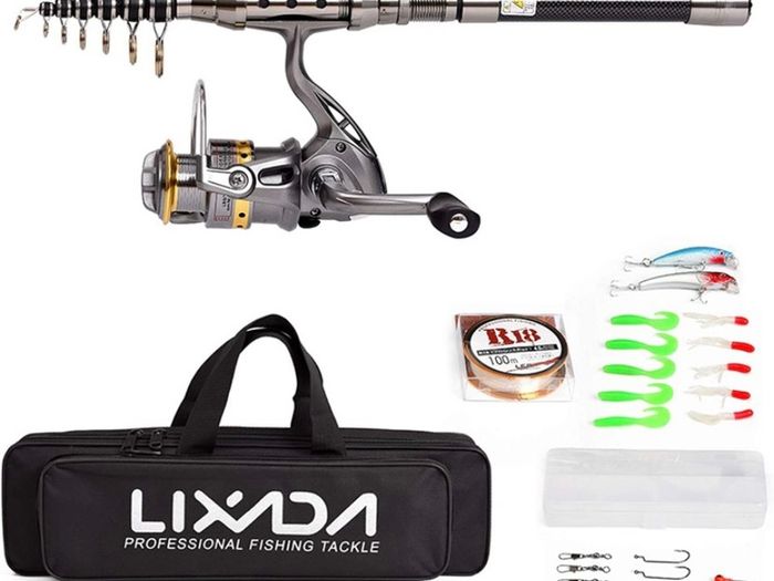 Telescopic Fishing Rod and Reel Combo Full Kit Spinning Fishing Reel Gear Pole Set with 100M Fishing Line,Fishing Lures,Fishing Hooks Jig Head, Fishing Carrier Bag Case MULTIPLE SIZES AVAILABLE, SEE DESCRIPTION (FREE POSTAGE)