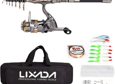 Telescopic Fishing Rod and Reel Combo Full Kit Spinning Fishing Reel Gear Pole Set with 100M Fishing Line,Fishing Lures,Fishing Hooks Jig Head, Fishing Carrier Bag Case MULTIPLE SIZES AVAILABLE, SEE DESCRIPTION (FREE POSTAGE)