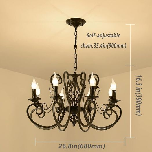 8-Light Vintage Black French Country Chandelier: