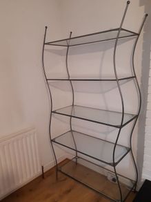 Stainless Steel Cast Iron Shelving Unit with 5 Glass Shelves