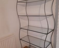 Shelving Unit made with Cast Iron Stainless Steel and Glass Shelves