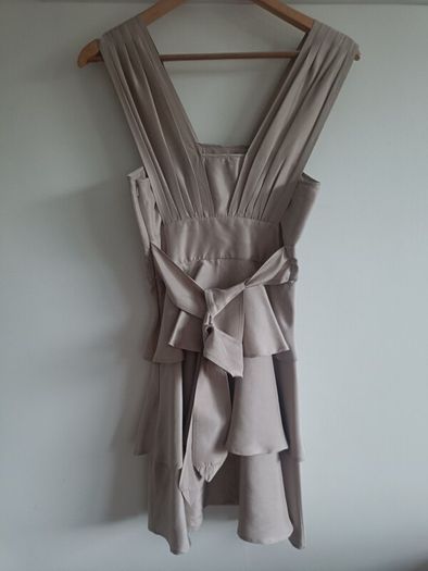 Spotlight by Warehouse Taupe/Champagne Satin Ruffle Dress - Size UK 8 (EU 36)