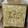 Ornate Brass Fireside Coal Box Embossed Tavern Scene Image 7