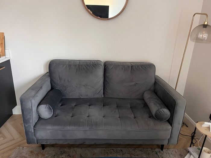 Grey Velvet Sofa & Armchair Set  Excellent Condi