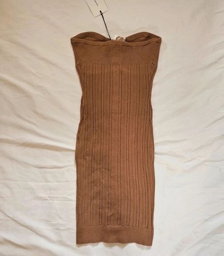 LPA Brown Knit Tube Strapless Mini Dress RRP 250E