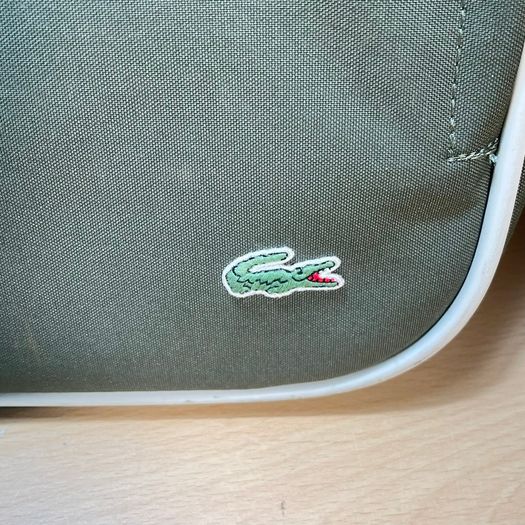Lacoste Green and White Canvas Travel Bag with Shoulder Strap