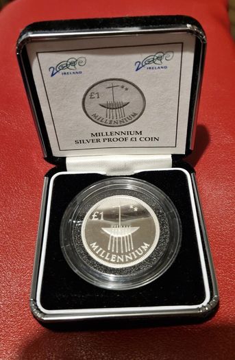 Ireland Piedforte Silver Proof 2000 Millennium 1 Pound Coin in Original Case with COA