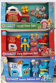 Lets Play Farm Yard / Fire Station / Police Station Sets, 18 euro each