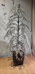 Tabletop Artificial Frostbite Christmas Tree in Wooden Planter.