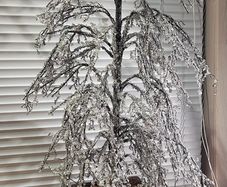 Tabletop Artificial Frostbite Christmas Tree in Wooden Planter.