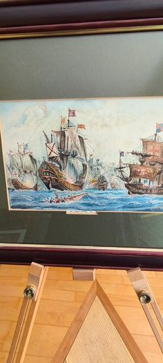Framed Picturer print of The Spanish Armada, a naval fleet sent by Spain against England in 1588.
