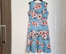 Marks & Spencer Blue Pink Floral Damask Sleeveless A-Line Skater Dress 14UK/42EU