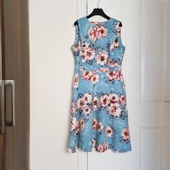 Marks & Spencer Blue Pink Floral Damask Sleeveless A-Line Skater Dress 14UK/42EU