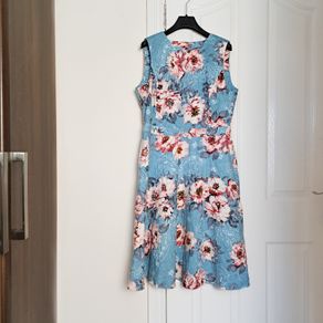 Marks & Spencer Blue Pink Floral Damask Sleeveless A-Line Skater Dress 14UK/42EU