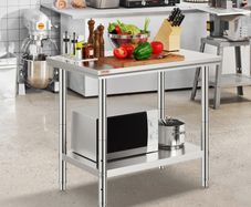 Stainless Steel Prep Table, 900x600x800 mm, 700 lbs Load Capacity, Heavy Duty Metal Worktable with 3 Adjustable Height Levels, Commercial Workstation for Kitchen Garage Restaurant Backyard