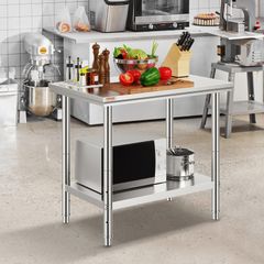 Stainless Steel Prep Table, 900x600x800 mm, 700 lbs Load Capacity, Heavy Duty Metal Worktable with 3 Adjustable Height Levels, Commercial Workstation for Kitchen Garage Restaurant Backyard