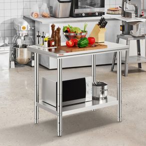 Stainless Steel Prep Table, 900x600x800 mm, 700 lbs Load Capacity, Heavy Duty Metal Worktable with 3 Adjustable Height Levels, Commercial Workstation for Kitchen Garage Restaurant Backyard