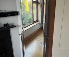 Freestanding, Tilting Cheval Mirror on polished Chrome Frame