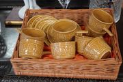 Vintage Tams Staffordshire Mustard-Gold Floral Soup Set (16 pcs)