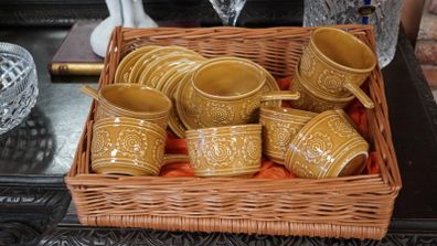 Vintage Tams Staffordshire Mustard-Gold Floral Soup Set (16 pcs)