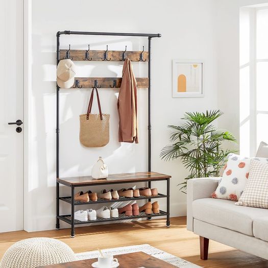 Large coat rack with bench, clothes rack