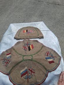 WW1 Embroidered Linen Tray Runner and Tea Cosy