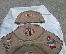 WW1 Embroidered Linen Tray Runner and Tea Cosy