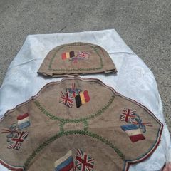 WW1 Embroidered Linen Tray Runner and Tea Cosy