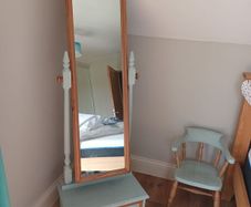 Tall pine painted mirror with drawer. Best offer!
