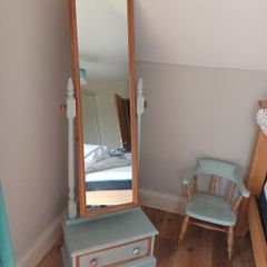 Tall pine painted mirror with drawer. Best offer!