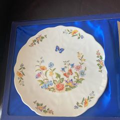 Large Ansley Garden Pattern cake plate and knife in box