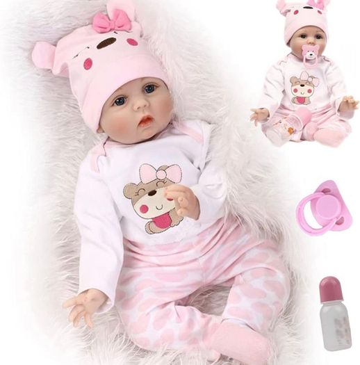 Realistic Reborn Dolls 22inch 55cm Lifelike Baby Dolls Soft Silicone Vinyl Weighted Cloth Body with Feeding Kit Reborn Dolls Girls (FREE POSTAGE)