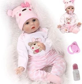 Realistic Reborn Dolls 22inch 55cm Lifelike Baby Dolls Soft Silicone Vinyl Weighted Cloth Body with Feeding Kit Reborn Dolls Girls (FREE POSTAGE)