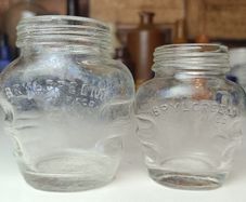 498 - Set of 2 Vintage Clear Glass Screw Cork Top Collectible Decorative BrylCreem Jars