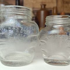 498 - Set of 2 Vintage Clear Glass Screw Cork Top Collectible Decorative BrylCreem Jars