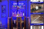 Corner Bar Cabinet with Socket, Industrial Wine Cabinet with LED Strip and Glass Holder, 5 Tier Spirit Rack for Home
