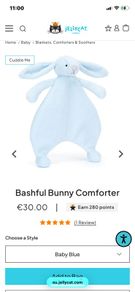 New JELLYCAT Set of 2 Bashful Bunny Comforter and Bashful Bunny Ring Rattle in Baby Blue