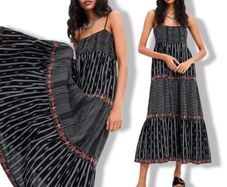 Fab Zara Bloggers Black Embroidered Boho MIDI Dress
