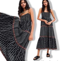Fab Zara Bloggers Black Embroidered Boho MIDI Dress