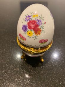 Beautiful Limoge France porcelain egg shaped trinket box