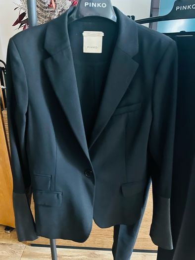 Pinko black suit with leather detail
