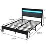 King Size Bed Frames with 5ft Upholstered Wooden Two-shelf Storage Headboard, Charging Station,LED Lights, 150x200 cm Heavy Duty Metal Platform Bed Kingsize,No Box Spring Needed,Grey Image 5