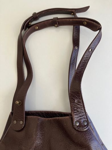 Vintage French Large Dark Brown Leather Bucket Bag
