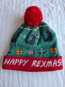 Happy Rexmas Christmas-themed wooly hat